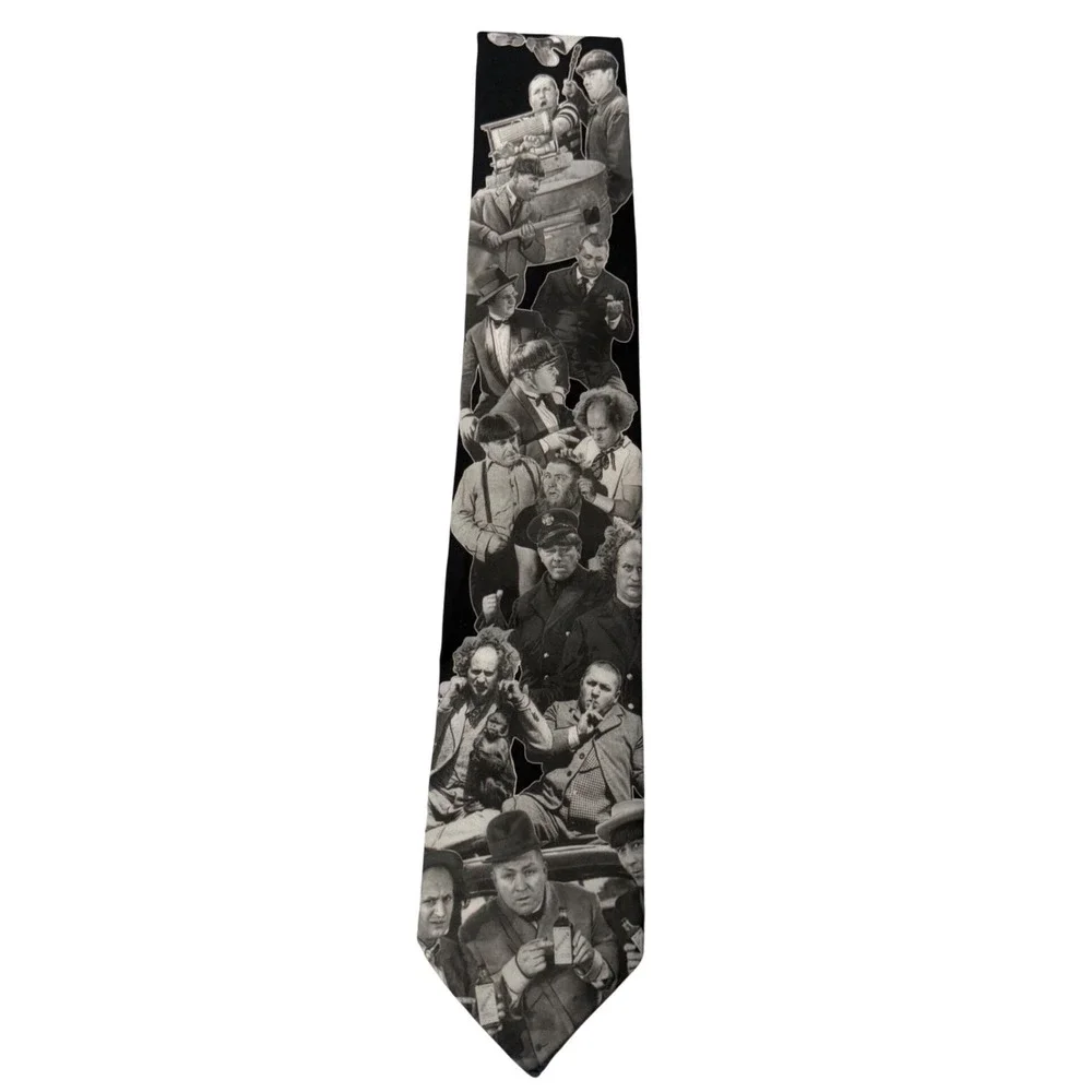 Vintage 1994 Three‎ Stooges Black White Photo Collage Novelty Ralph Marlin Tie